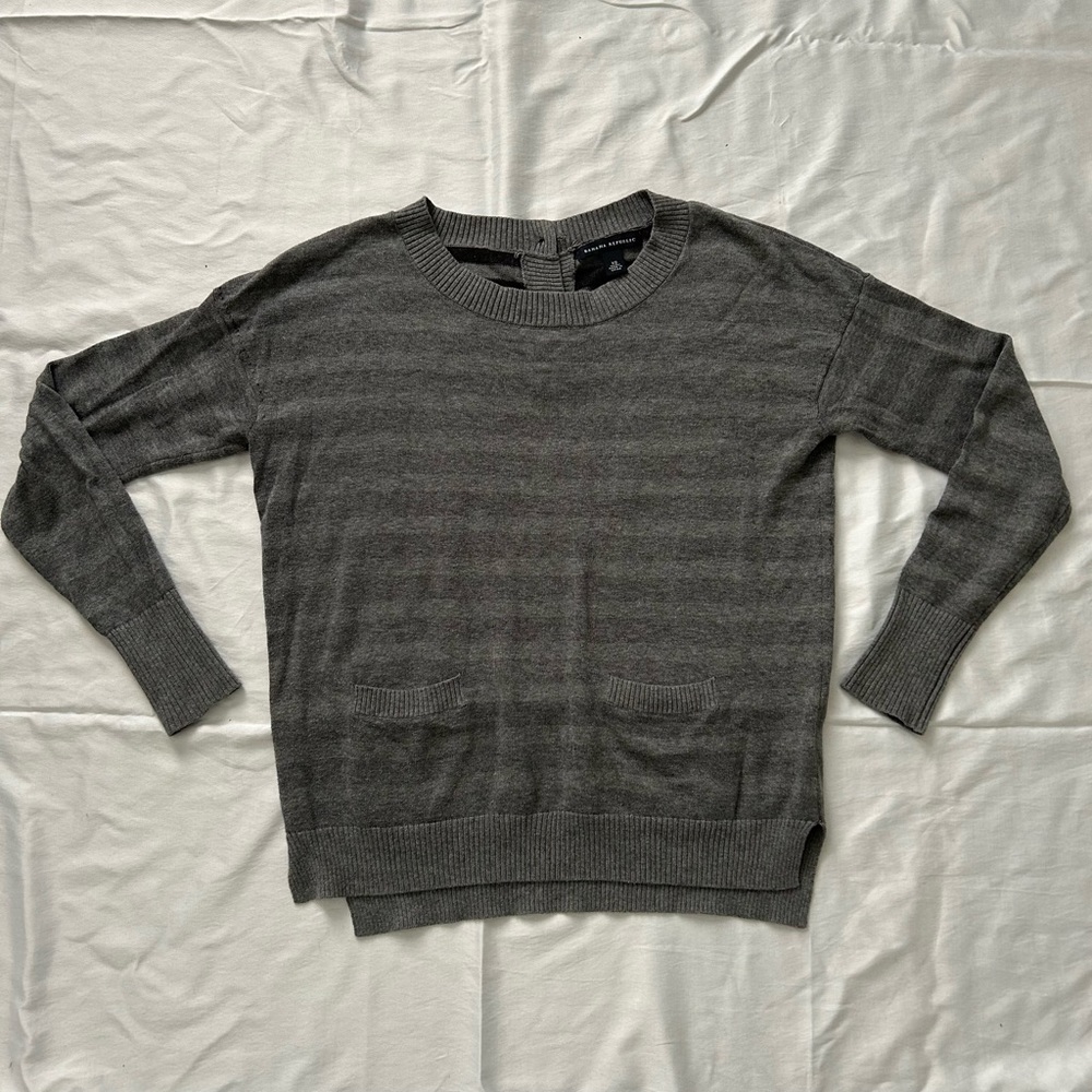 Banana Republic Gray Striped Cotton Sweater, Size XS